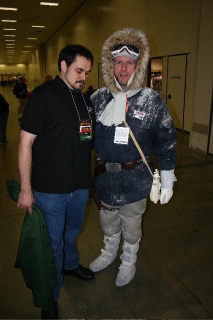 Jeff poses with Dan Hyatt who is wearing his amazing Han Solo Hoth costume