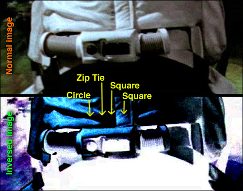 image comparing the thermal det screen capture shot. The first image is normal, and a second image of the same shot is reversed in color, to highlight the circle and square shapes.